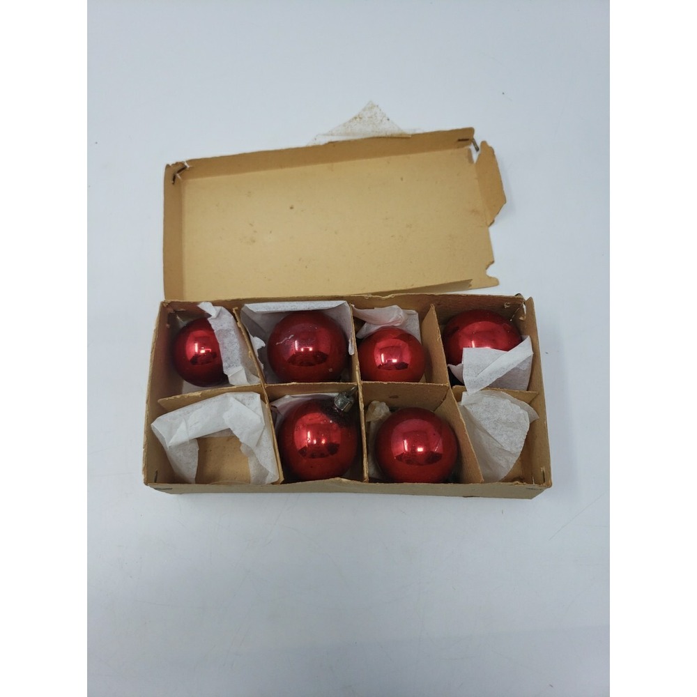Vintage Set of 6 George Franke Sons Co Glass Christmas Tree Ornaments Red Ball